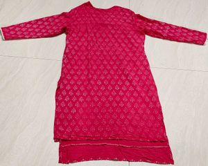Pink&amp;White Jacket Styled (attached) Printed Kurti