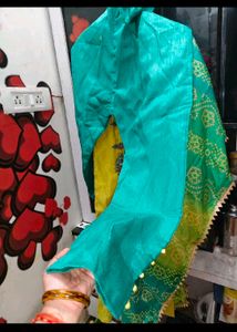 Vibrant Yellow Kurta Set with Green Dupatta