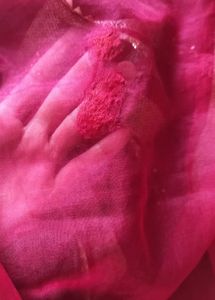 Magenta Soft Organza Handwork Saree with Zari Bord