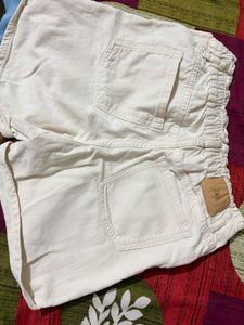 Cream High-Waisted Denim Shorts