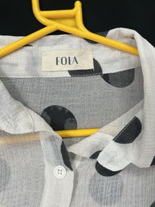 white shirt black Polka Dot Button-Up