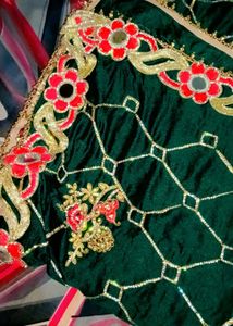 Embroidered Green Silk dupatta
