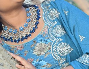 Stunning Blue Stone &amp; Pearl Necklace