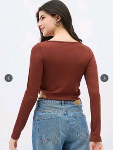 Brown Long Sleeve Cropped Top