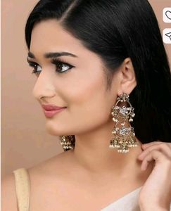 Exquisite Gold Tone Jhumka Earrings