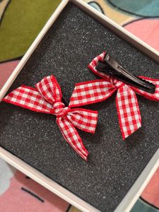 Red Gingham Bow Hair Clips