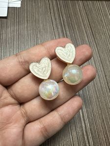 Heart &amp; Pearl Drop Earrings