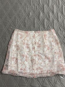 White Floral Sequin Mini Skirt , Unused , Savana