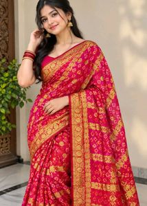 Vibrant Pink & Red Bandhani Saree