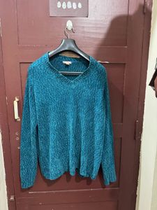 Teal V-Neck Textured Sweater