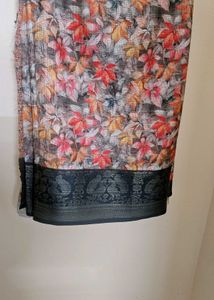 Brand New Floral Print Saree with GreenBorder