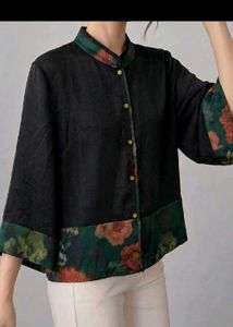 Black Floral Kimono Style Kurta