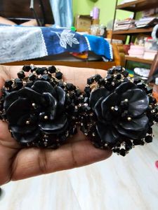 Black Floral Beaded Earrings
