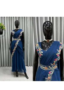 Elegant Embroidered Navy Blue Dress