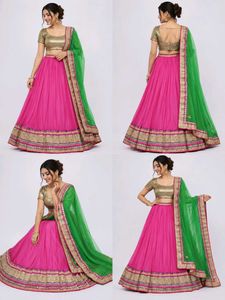 Stunning unstitched Pink & Green Lehenga Choli Set