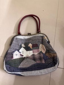 Rare Vintage Quilted Patchwork Landscape Handbag