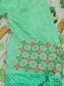 Elegant Mint Green Embroidered Saree