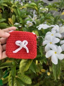 Red Crochet Coin Purse Keychain