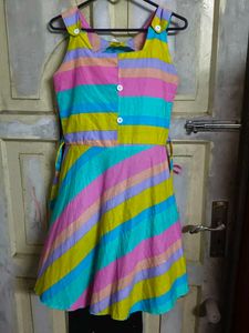 Pure Cotton Colorful Striped Summer Dress