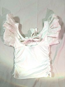 White coquette ruffle sleeves top