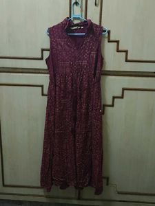 Elegant Maroon Printed Maxi Dress