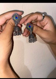 Oxidized Silver Jhumka Earrings