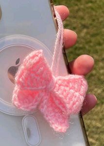 Pink Bow crochet phone charm