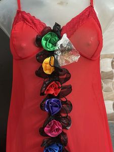 Vibrant Red Lace Trim Nightgown