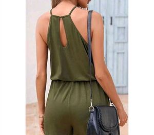 Olive Green Crochet Jumpsuit With Pockets