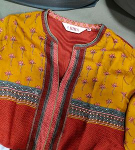 BIBA Yellow &amp; Red Floral Print Kurti