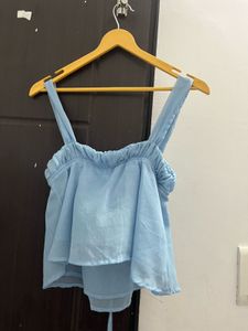 Sky Blue Smocked Tie-Front baby doll top