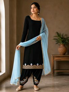 Beautiful Sky Blue and black partywear suit set