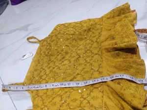 Yellow Sequined Kurta Set with Palazzo 2pc xs