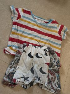 Striped Top &amp; Moon Print Shorts Set