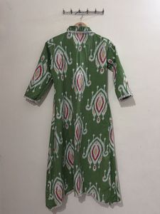 Green Ikat Print Kurta Set