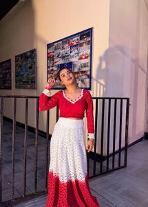 Red & White Chikankari Lehenga Set