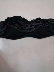 XL Black Ruffled Bandeau Bikini Top
