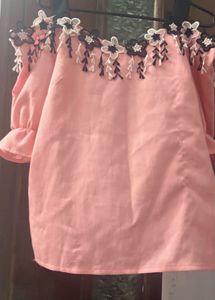 Chic Pink Off-Shoulder Top with Floral Lace