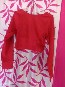 Red Long Sleeve Crop Top