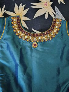 Embellished Teal Silk Blouse