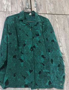 Vintage Emerald Green Patterned Blouse