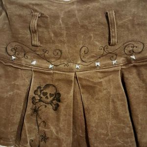 Grunge Studded Denim Pleated Miniskirt