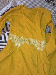 Yellow Embroidered Kurta Set with Bell Bottoms