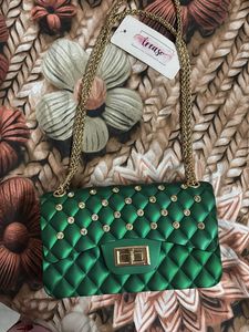 Emerald Quilted Chain Bag with Gems