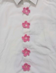 Chic White Shirt with Pink Flower Embellishments