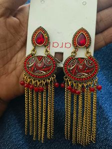 Bohemian Red & Gold Dangle Earrings