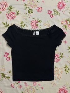 Black Off-Shoulder Lace Trimmed Top