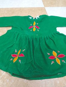 Green Embroidered Baby winter Dress