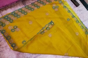 Yellow Embroidered Chiffon Saree with blouse