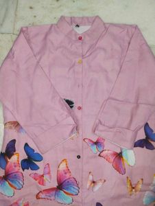 Pink Butterfly Print Button-Up Shirt